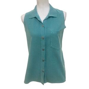 Gramicci sleeveless green collared top silver buttons chest pocket medium